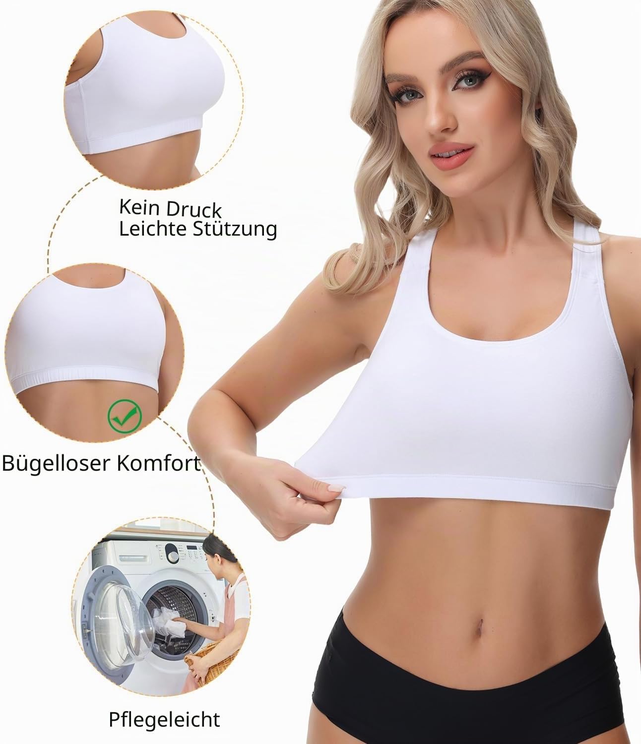 Detalle de wirarpa Bustier Damen Baumwolle Ohne Bügel T-Rücken – 3er Pack