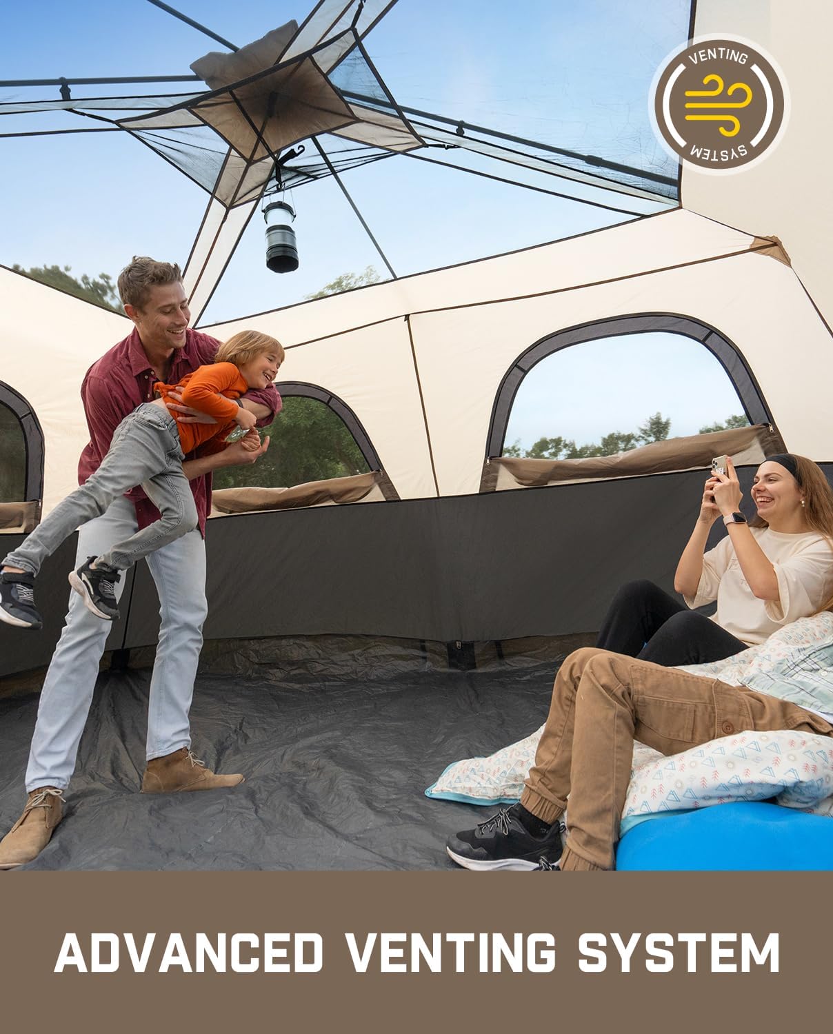 Detalle de FanttikOutdoor Zeta C10 Pro 10-Person Instant Cabin Tent, 14' x 10' with Rainfly