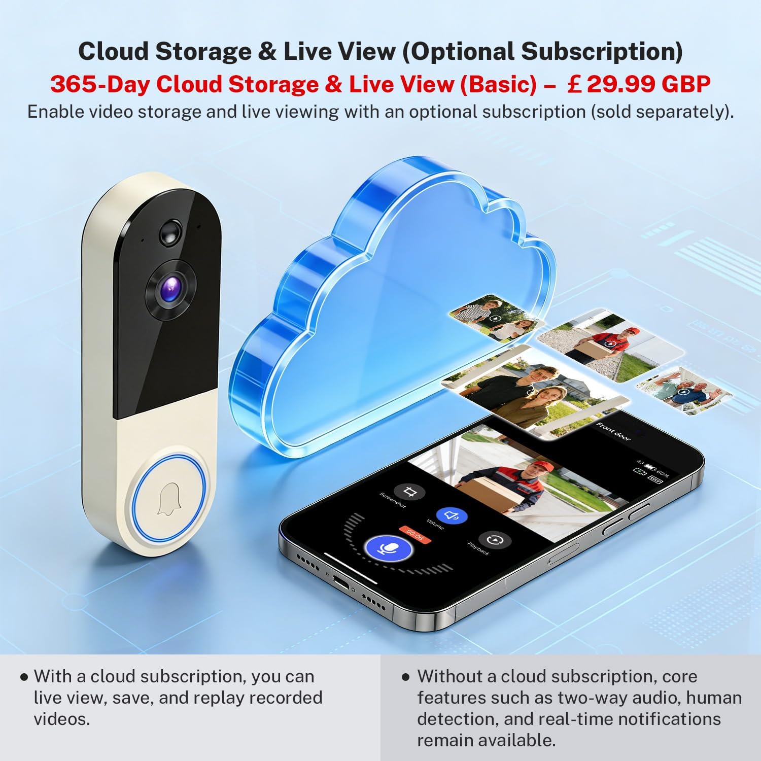 Thumbnail 4 de Wynoxian 1080P Wireless Door Security Camera — AI Detection, Night Vision and Battery Powered Indoor/Outdoor Safety