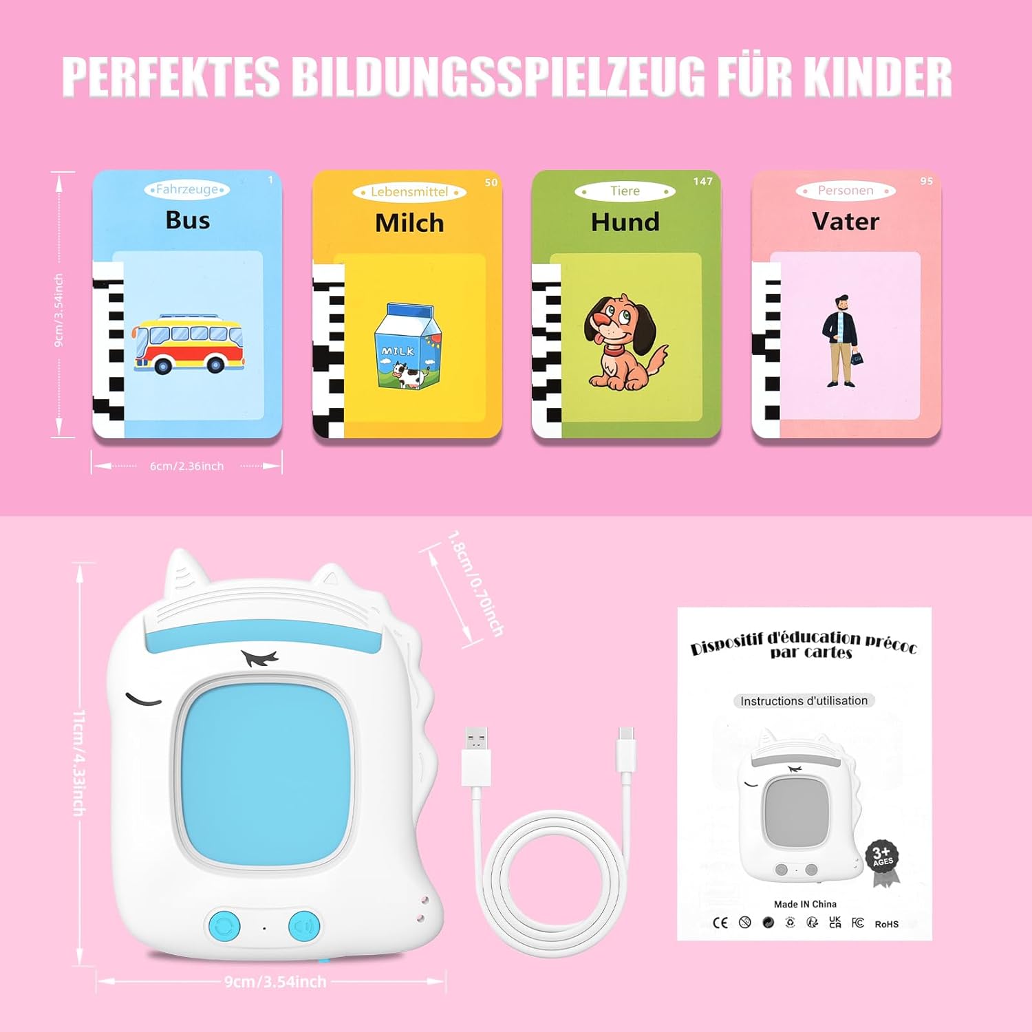 Detalle de Sprechende Lernkarten Deutsch – Interaktives Lernspielzeug ab 2 Jahren, 112 Karten (224 Wörter)