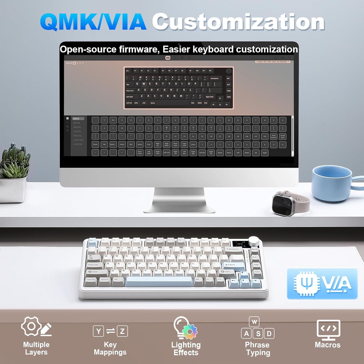 Detalle 2 de YUNZII B75 PRO MAX: 75% Mechanische Gaming-Tastatur mit Bildschirm, Drehknopf und QMK/VIA