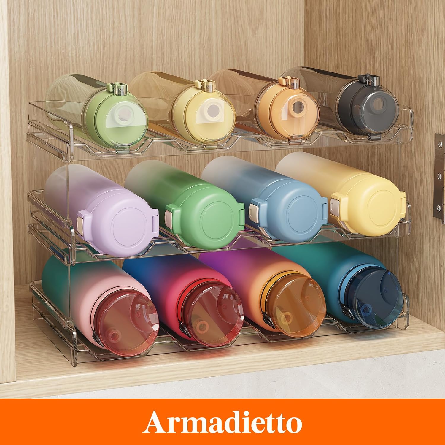 Detalle 2 de Lifewit set di 3 portabottiglie impilabili per armadio e frigorifero (ognuno con 4 ripiani/recipienti)