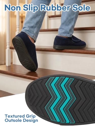 Thumbnail 6 de LongBay Men's Diabetic Slippers Wide Fit Memory Foam Cosy – Navy Blue (10UK)