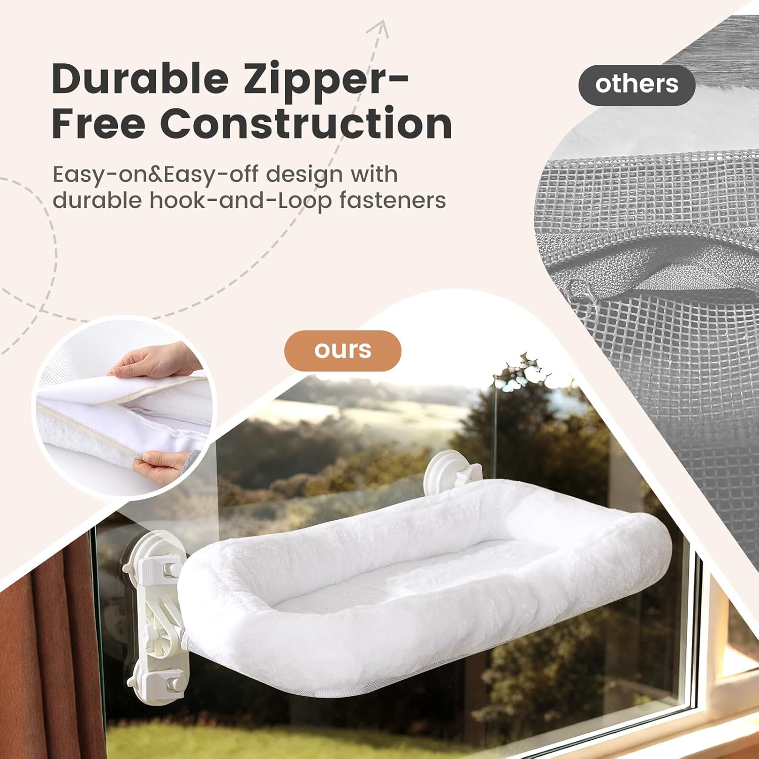 Thumbnail 4 de Gardner Pet amaca pieghevole da finestra fino a 25 kg, 71 x 43 cm con cuscino lavabile e 4 ventose