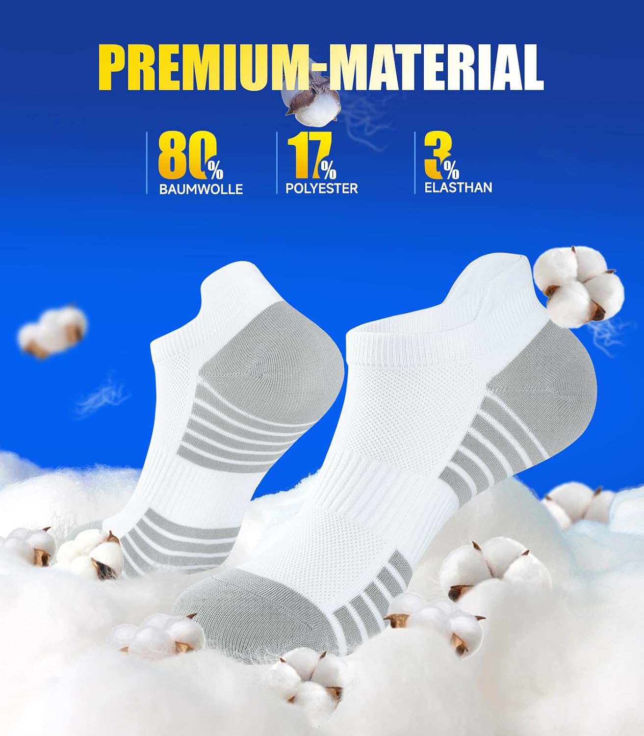 Thumbnail 3 de PULIOU Sneaker Socken Herren/Damen – Gepolsterte Laufsocken aus Baumwolle, atmungsaktiv, 6 Paar