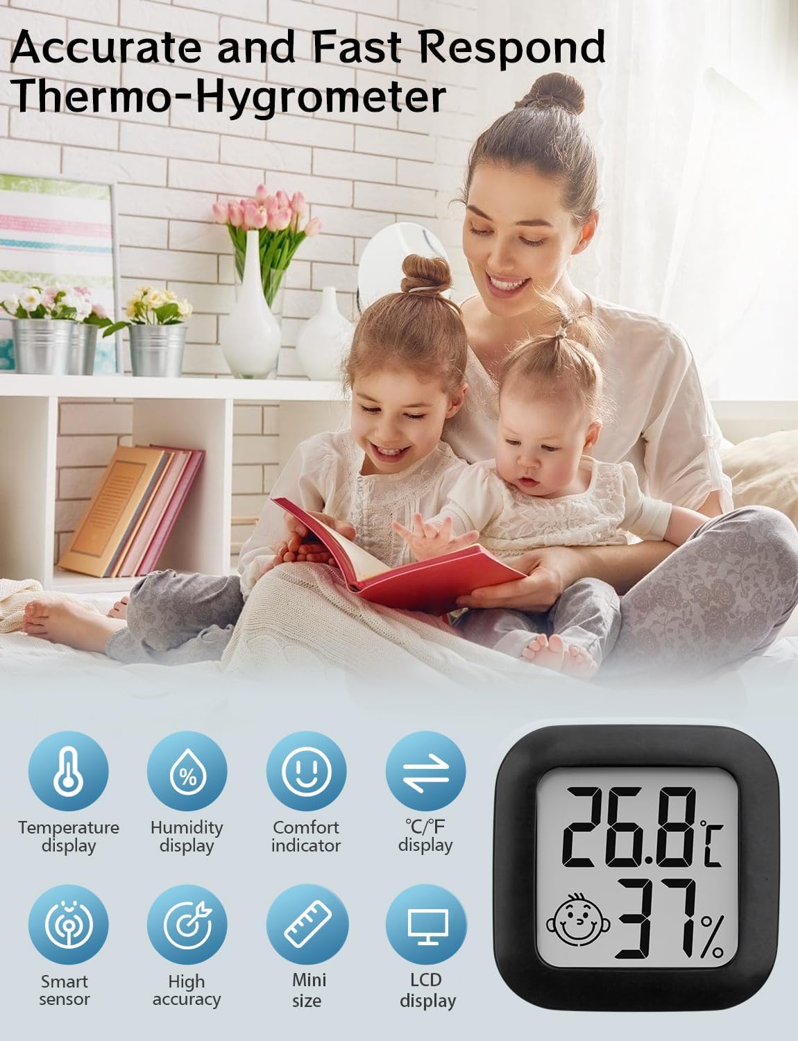 Thumbnail 5 de Houdian 2-teiliges Mini-Thermo-Hygrometer: Digitaler Temperatur- und Feuchtigkeitsmesser fürs Zuhause