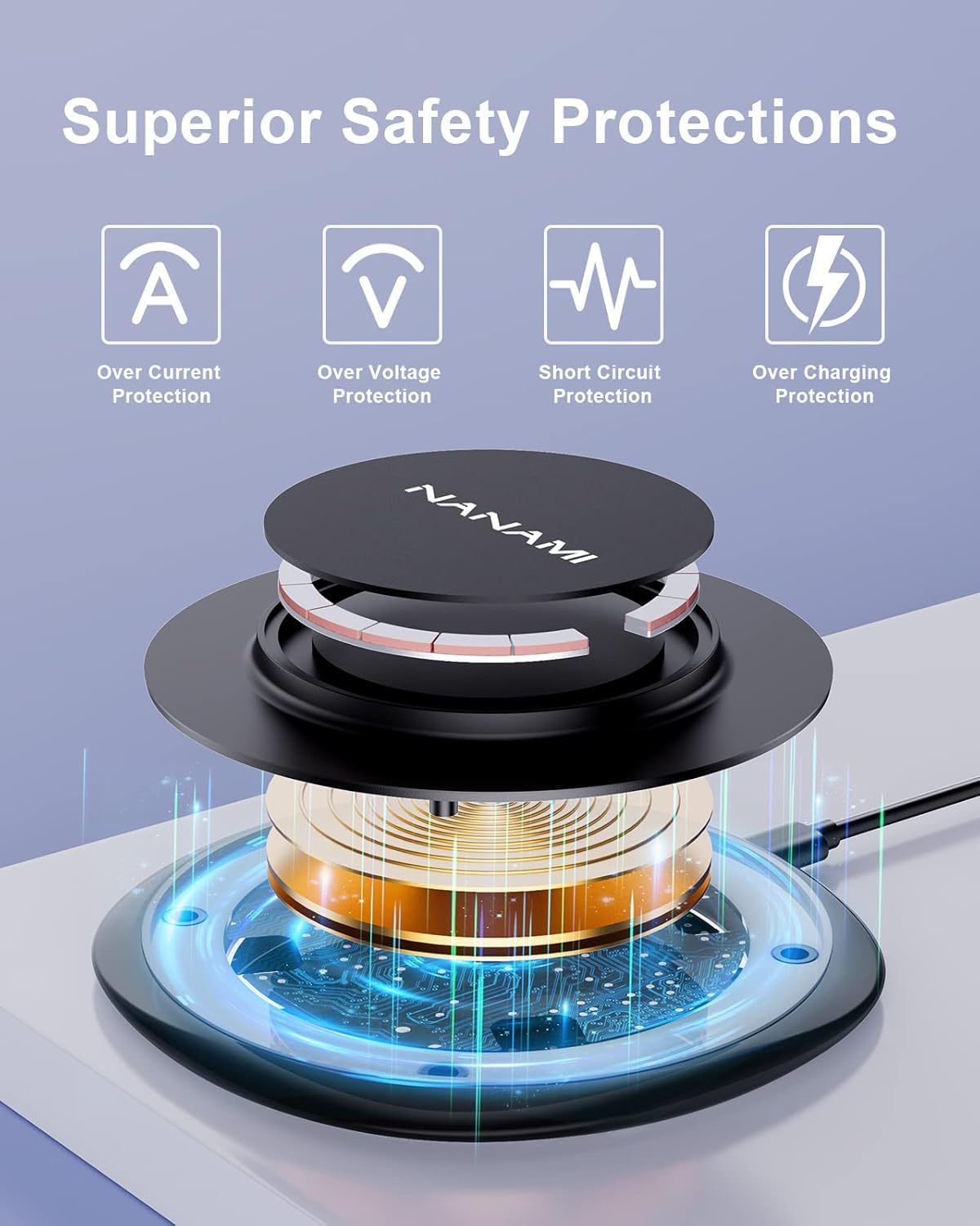 Thumbnail 3 de NANAMI Magnetic Wireless Charging Pad for iPhone 12–17 Series, AirPods MagSafe Charger with Strong Alignment