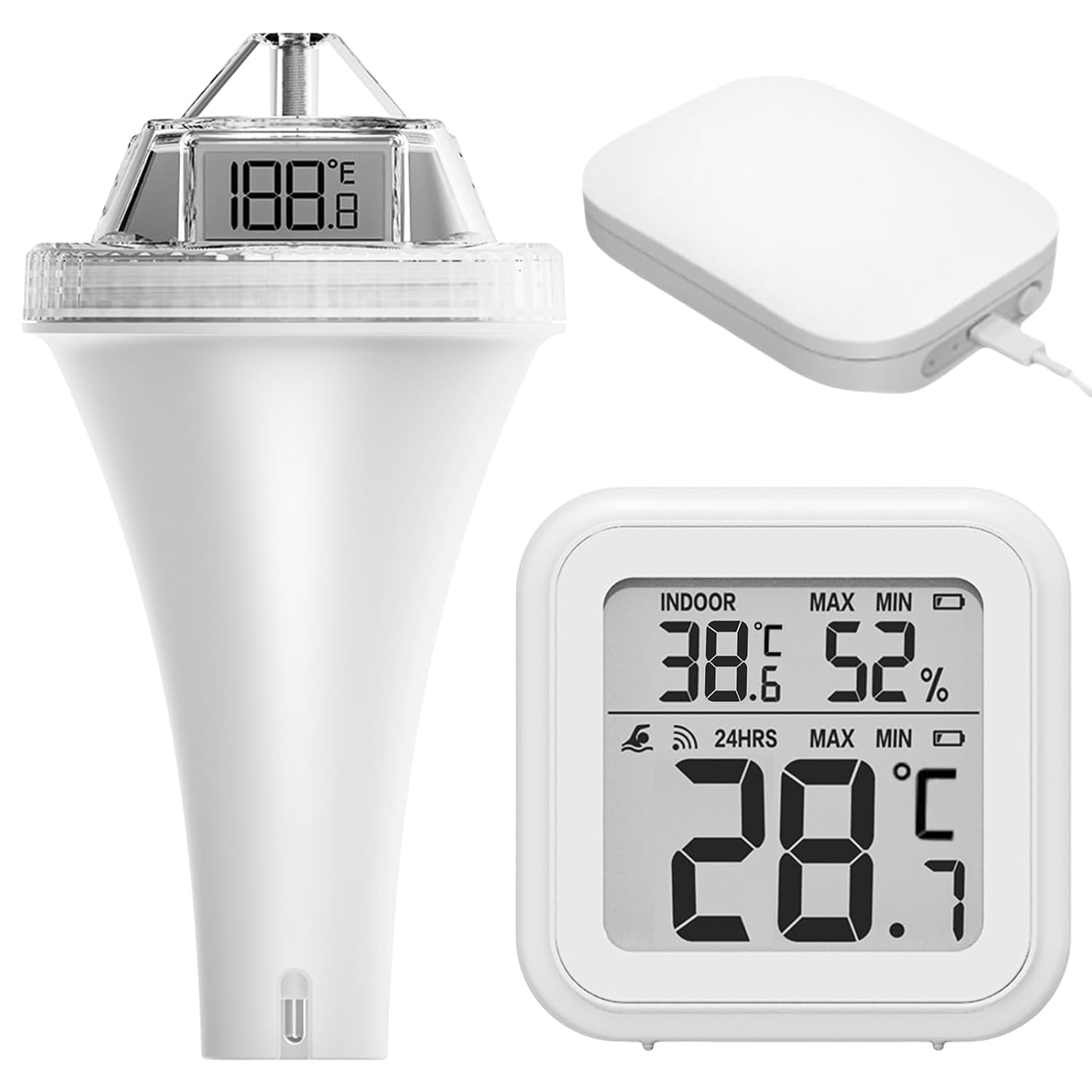 Detalle de HOSPAOP H0565 flytande Wi-Fi-pooltermometer med LCD och app
