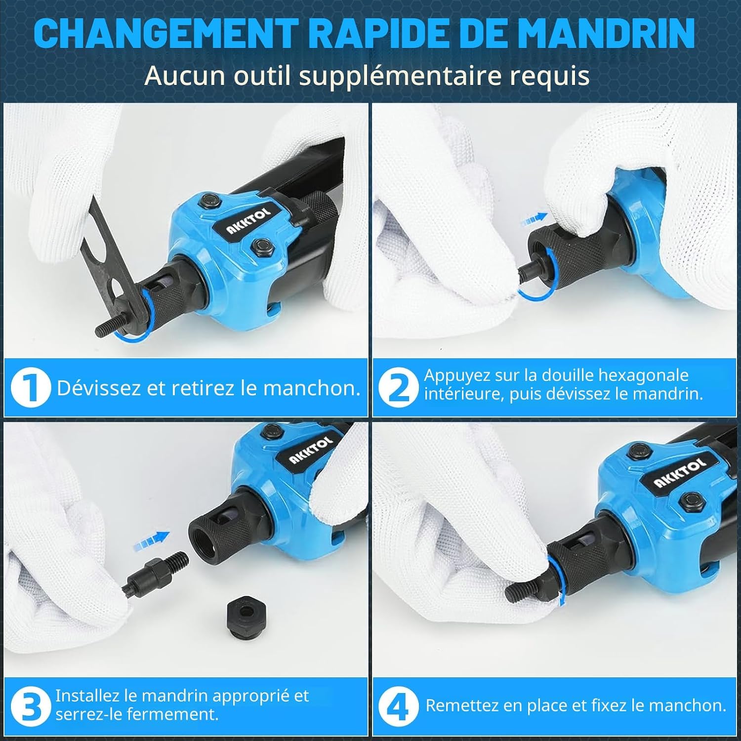 Detalle de AKKTOL Pince à Insert Fileté avec Boîte de Rangement et Coffret Robuste – 7 Mandrins (M3 à M12), 80 Écrous à Sertir
