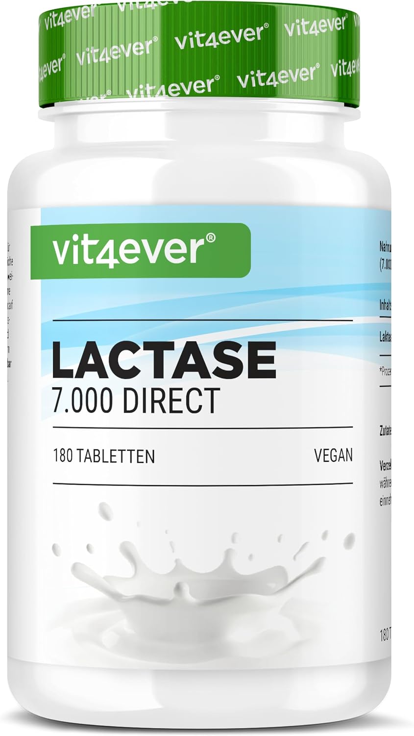 Detalle de Vit4ever Lactase 7.000 (180 comprimés) à effet immédiat, vegan
