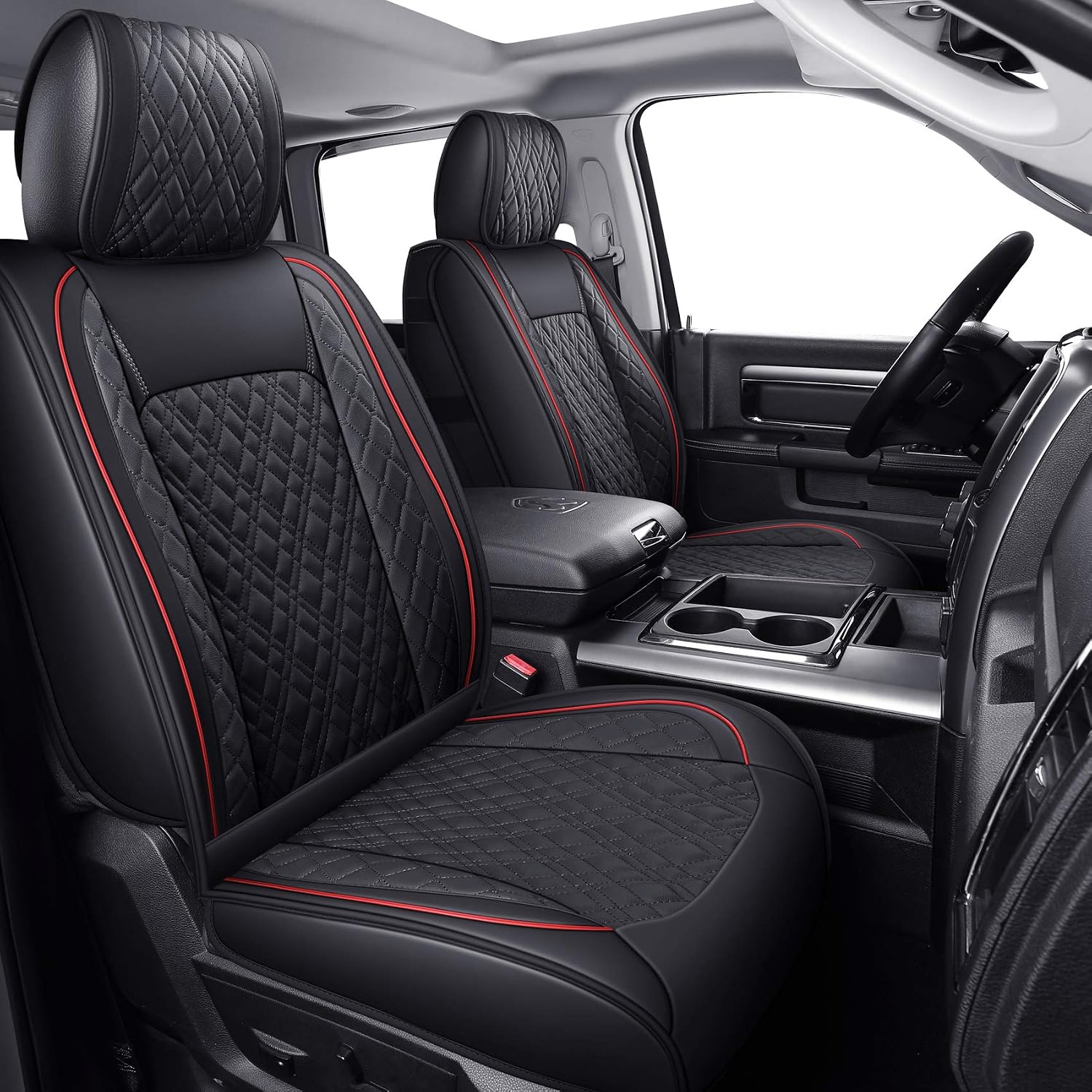 Thumbnail 2 de YIERTAI Faux Leather Car Seat Covers for Dodge Ram (2009-2026) Red Front Seat Set