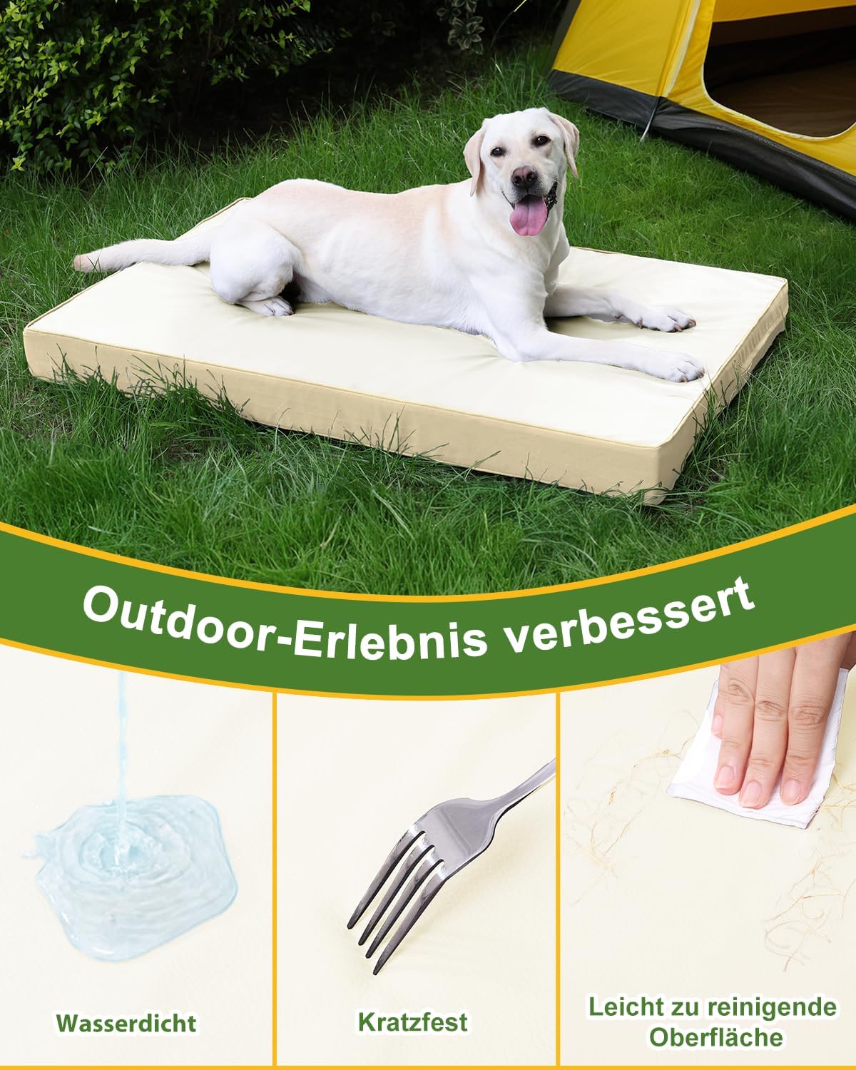 Detalle 2 de Favodormir orthopädisches Hundebett für große Hunde (119 x 73 cm) mit abnehmbarem wasserabweisendem Kunstleder-Bezug, grün