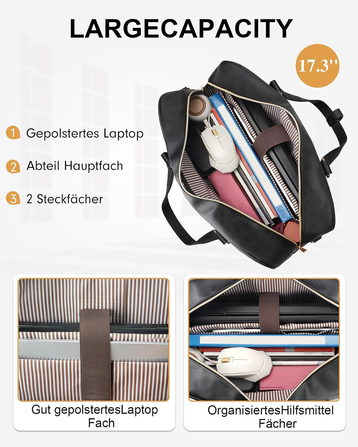 Thumbnail 3 de Taygeer laptoptas 17 inch, voor laptops tot 17,3 inch, zwart PU-leer