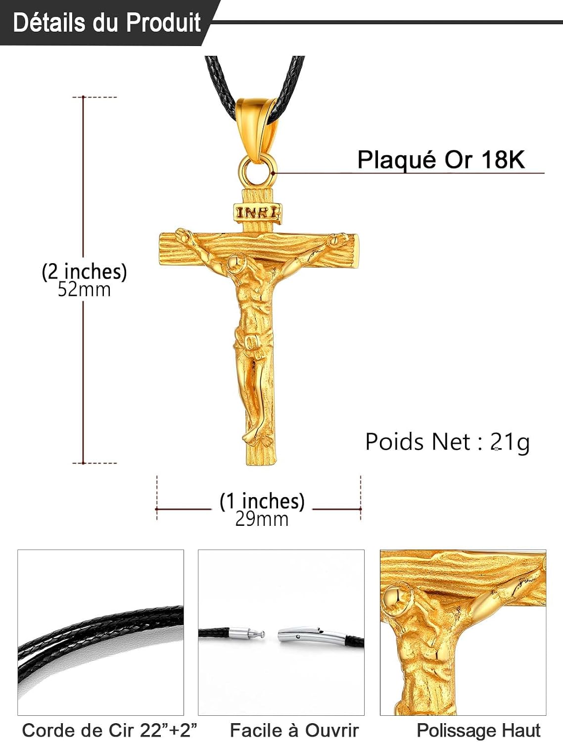 Thumbnail 5 de U7 Collier Crucifix 52 mm