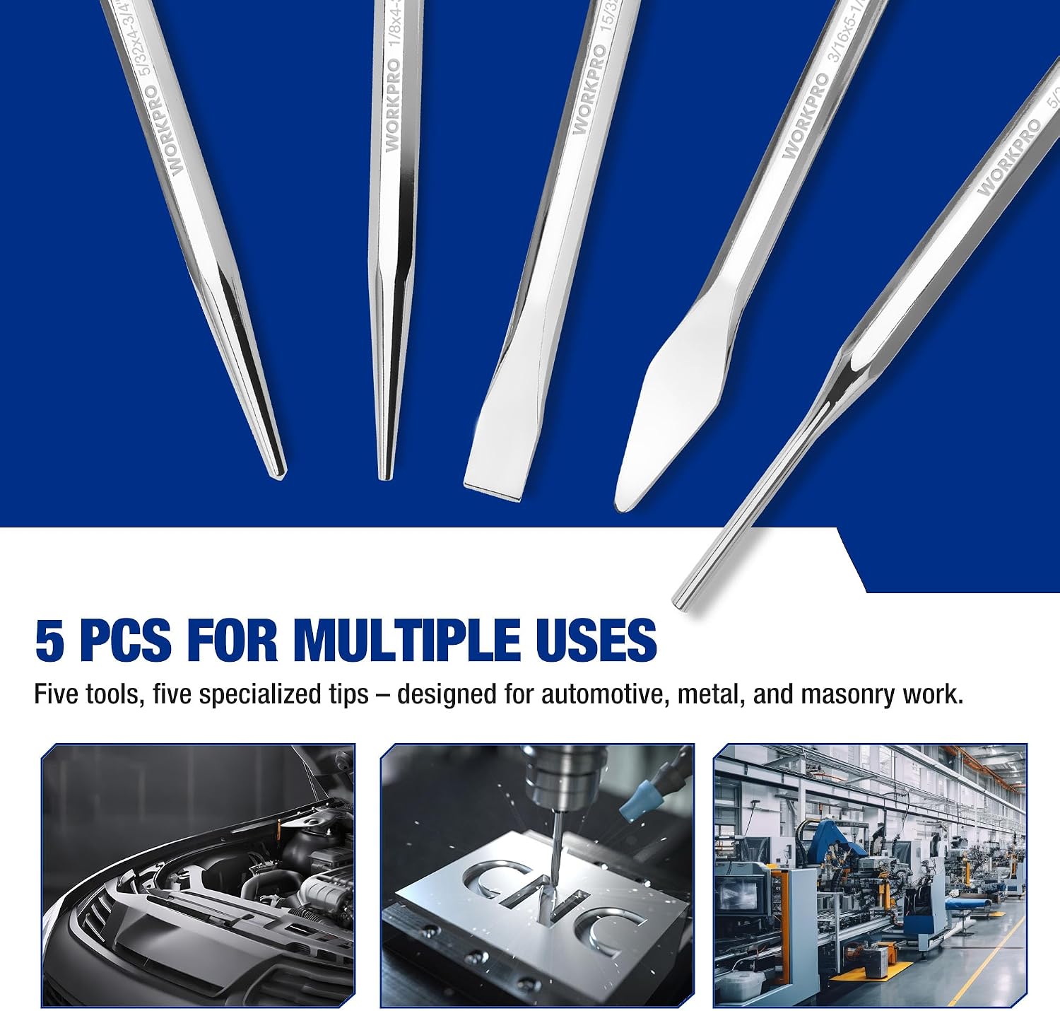 Detalle de WORKPRO Punch and Chisel Set in Cr-V Steel