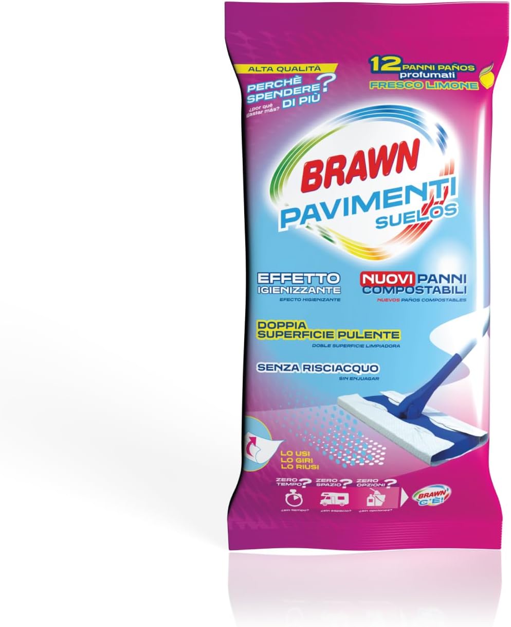 Detalle de Brawn Floor Wipes, Unscented, Pack of 4 with 12 Wipes per Box