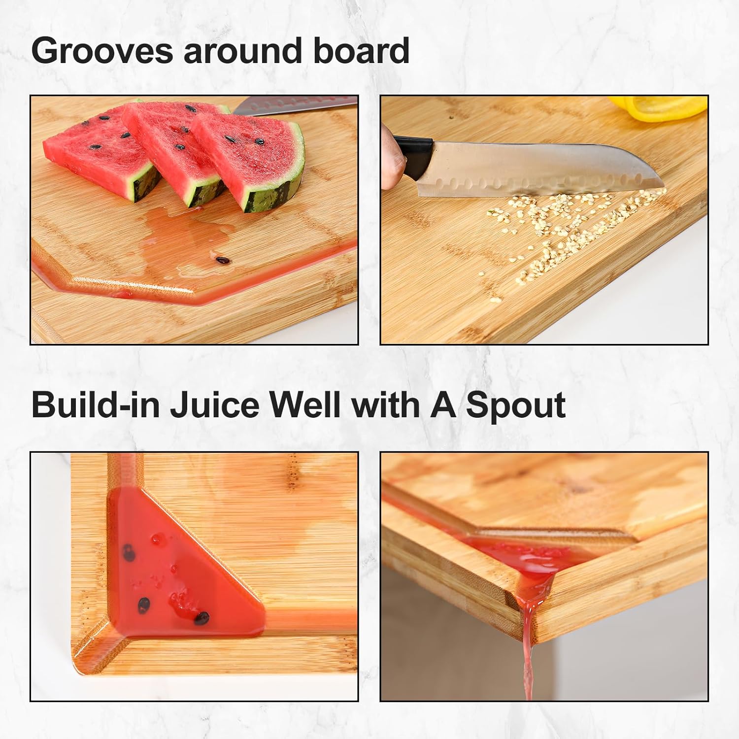 Thumbnail 3 de 30 x 20 Extra-Large Bamboo Cutting Board with Juice Groove, Handle & Spout Well