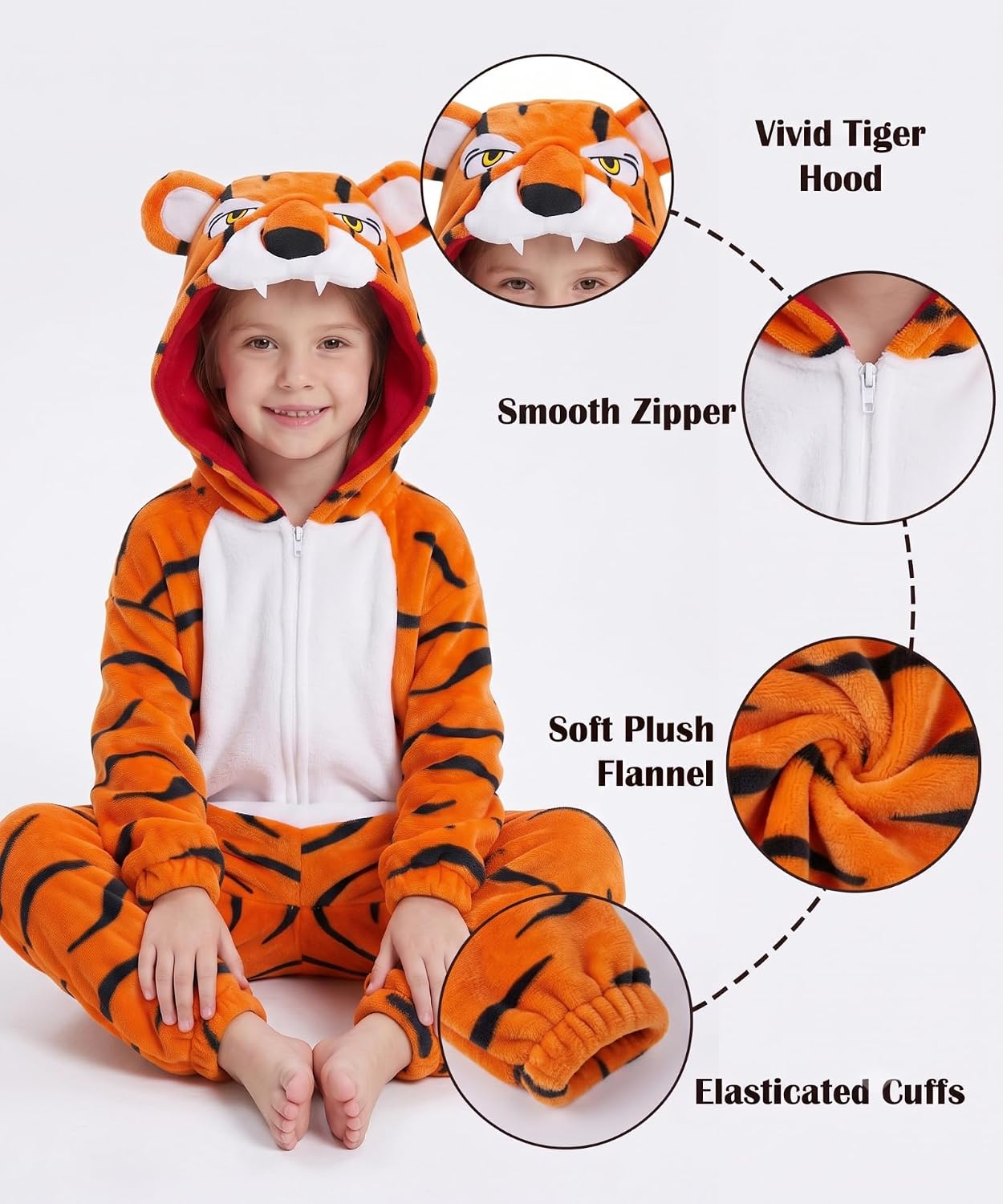 Detalle de LONULAIN Unisex Kids Animal Onesie Pajamas, Flannel Hooded Costume