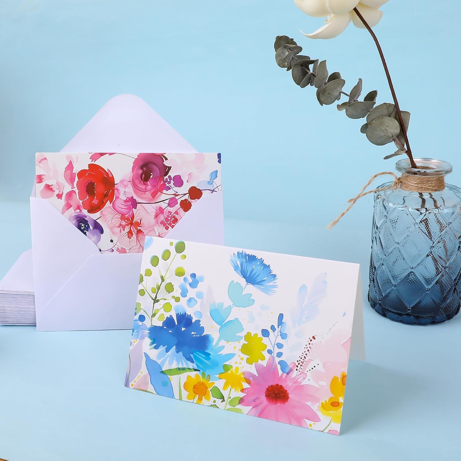 Detalle de FUHITIM 48-Pack Blank Greeting Cards with Envelopes, Watercolor Floral Designs