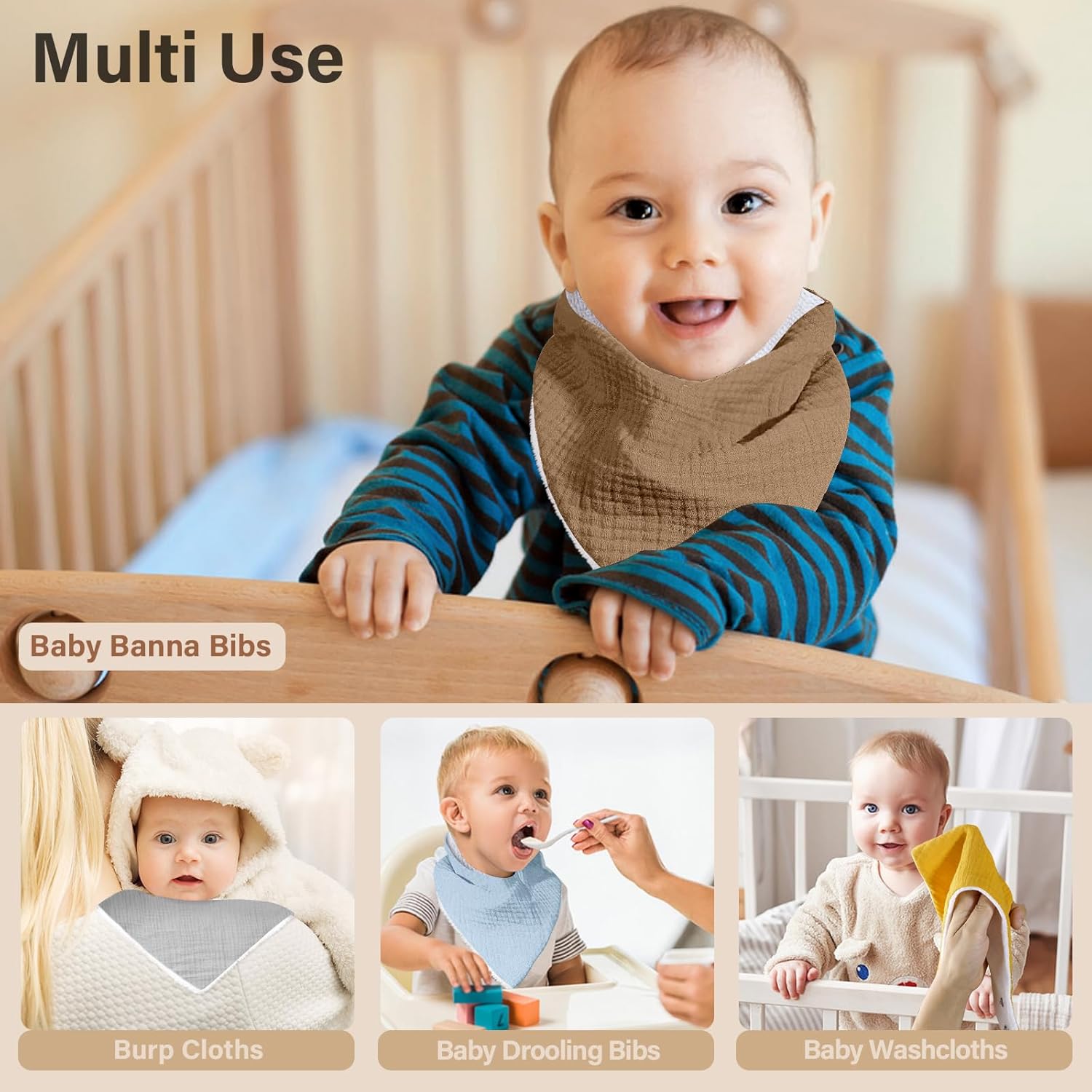 Thumbnail 5 de NISXABEBE Muslin Baby Bandana Bibs 6 Pack with Adjustable Nickel-Free Snaps