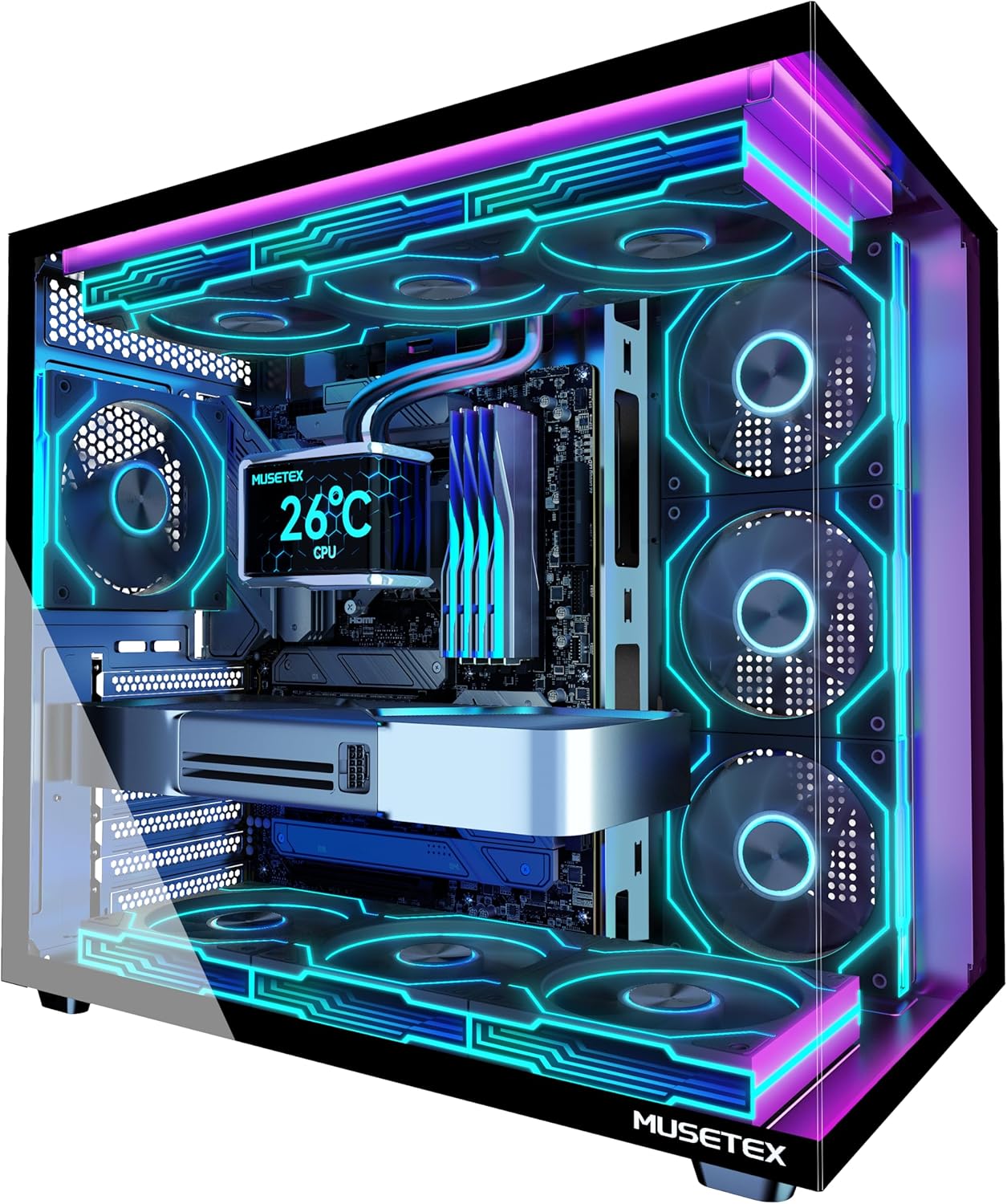 Thumbnail 6 de MUSETEX Y6 ATX PC Gehäuse 360mm Radiator