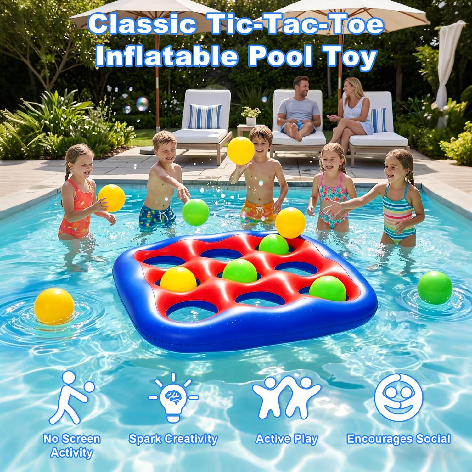 Thumbnail 2 de Hayiwel Pool Games Set: Inflatable Tic-Tac-Toe with Weighted Balls for 2–10 Players