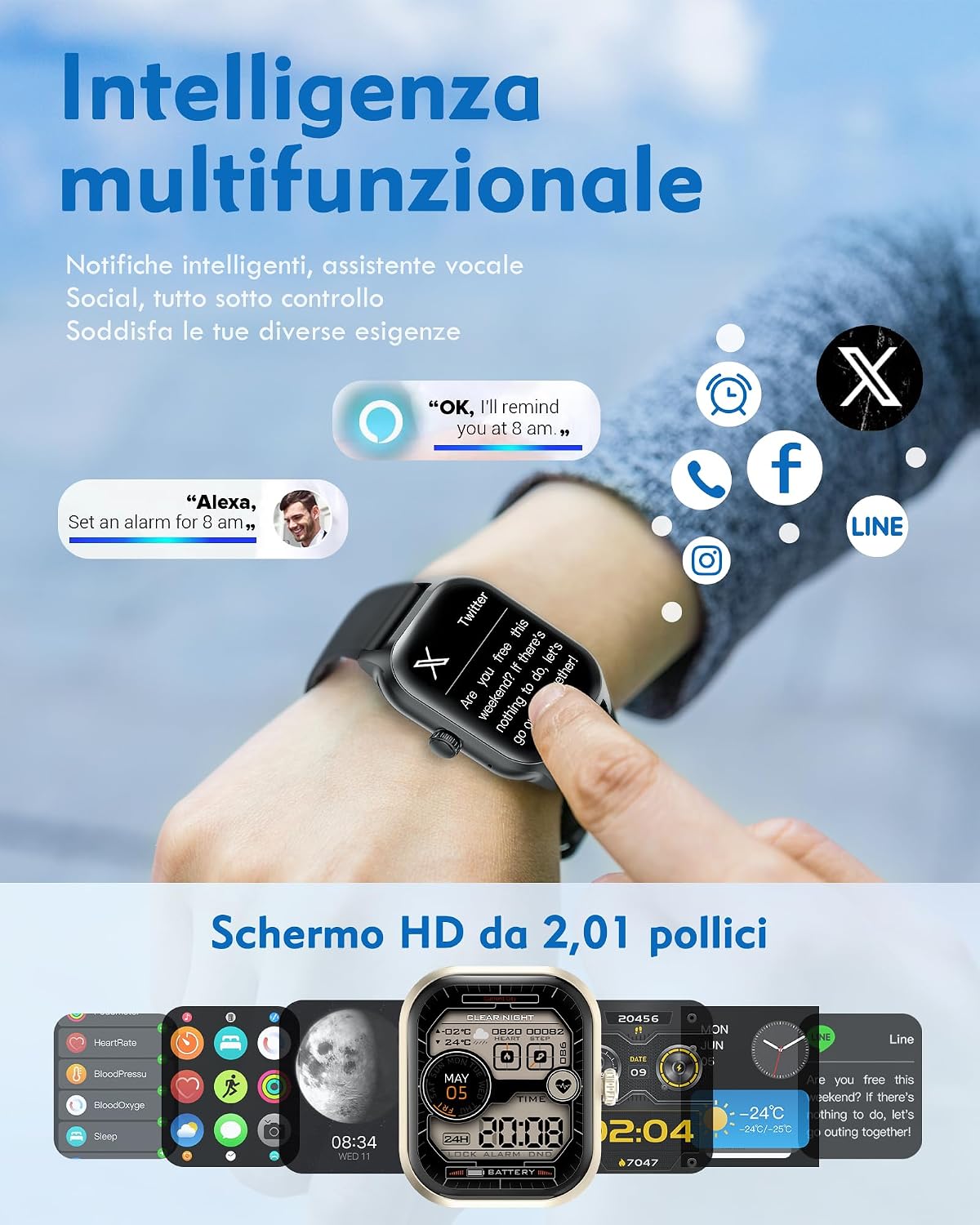 Detalle de LAOYABB Smartwatch con Chiamate Bluetooth: Orologio Fitness 2,01" per Android e iOS