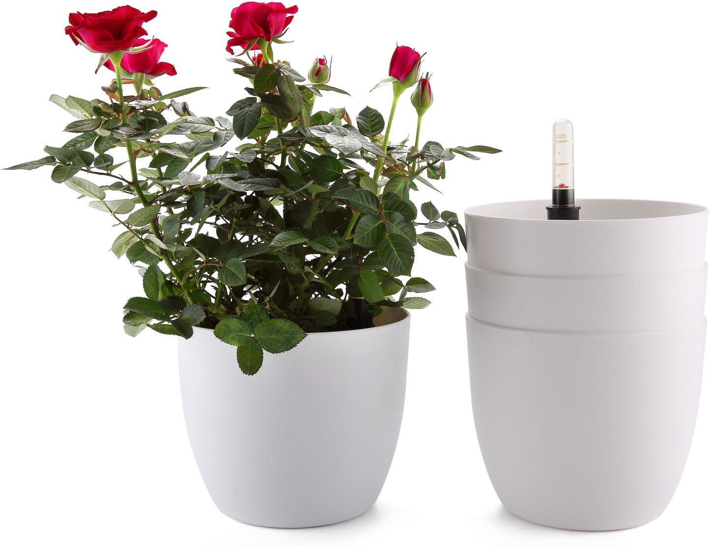 Detalle de T4Uvaso bianco 15 cm con sistema di autoirrigazione – set da 4