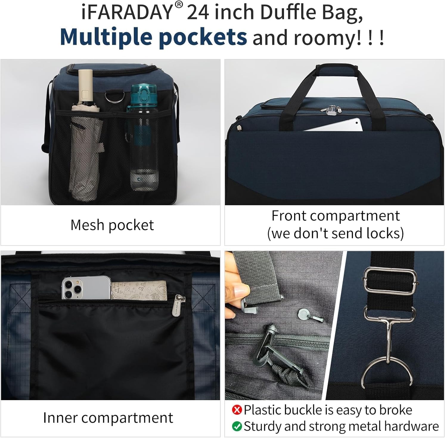 Detalle de LONALIA Sac de Sport 47L avec Compartiment à Chaussures – Bleu Marine