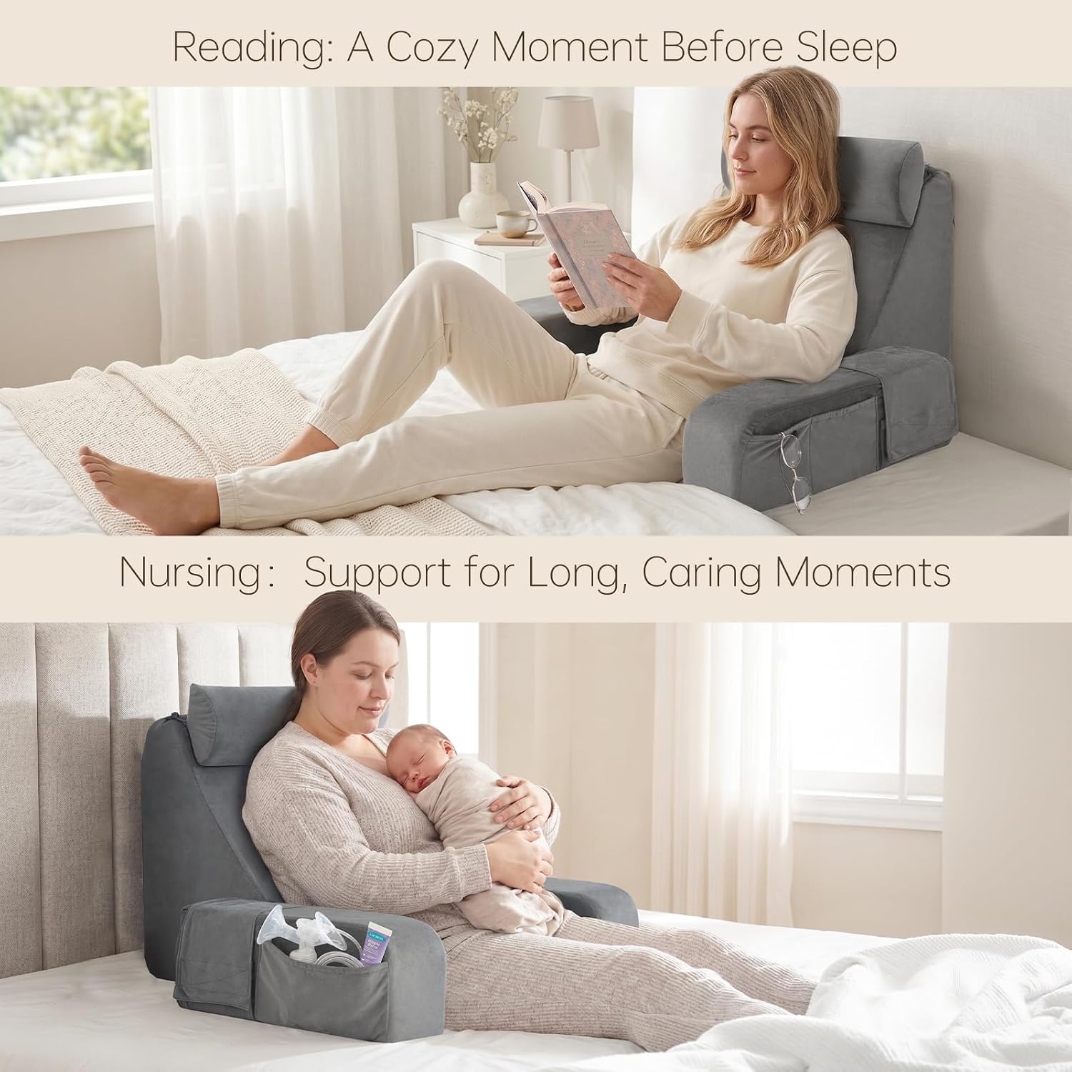 Detalle de ENITYA 19" Reading Pillow for Bed with Firm Back Support & Big Pockets