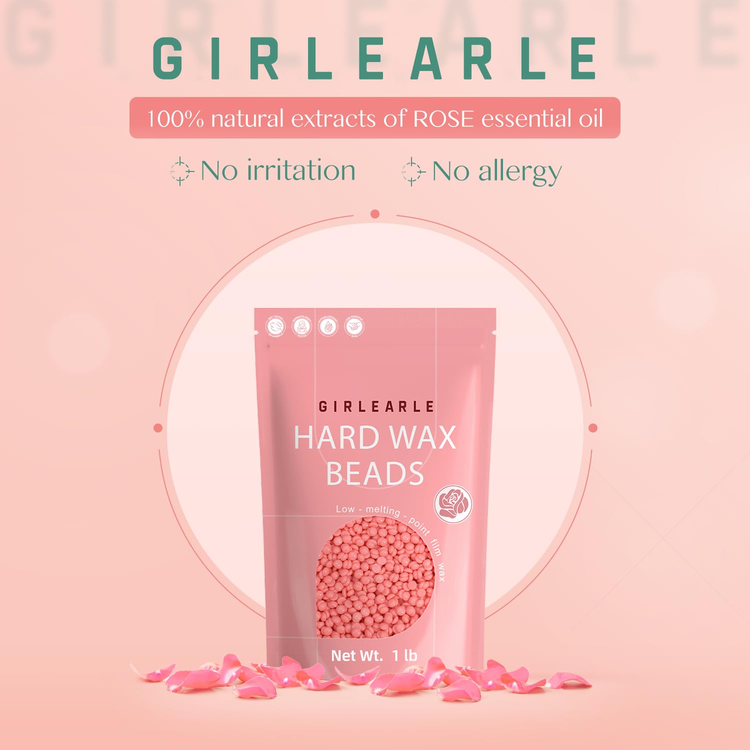 Thumbnail 1 de GIRLEARLE 1lb Rose Formula Hard Wax Beads for Sensitive Skin – At-Home Hair Removal for Face, Body & Bikini