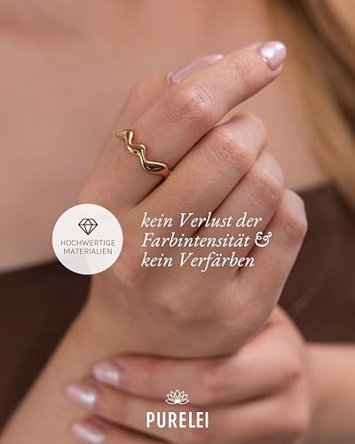Detalle de Purelei Abstract Wave Ring Damen – Verstellbarer Edelstahlring mit 14K Vergoldung