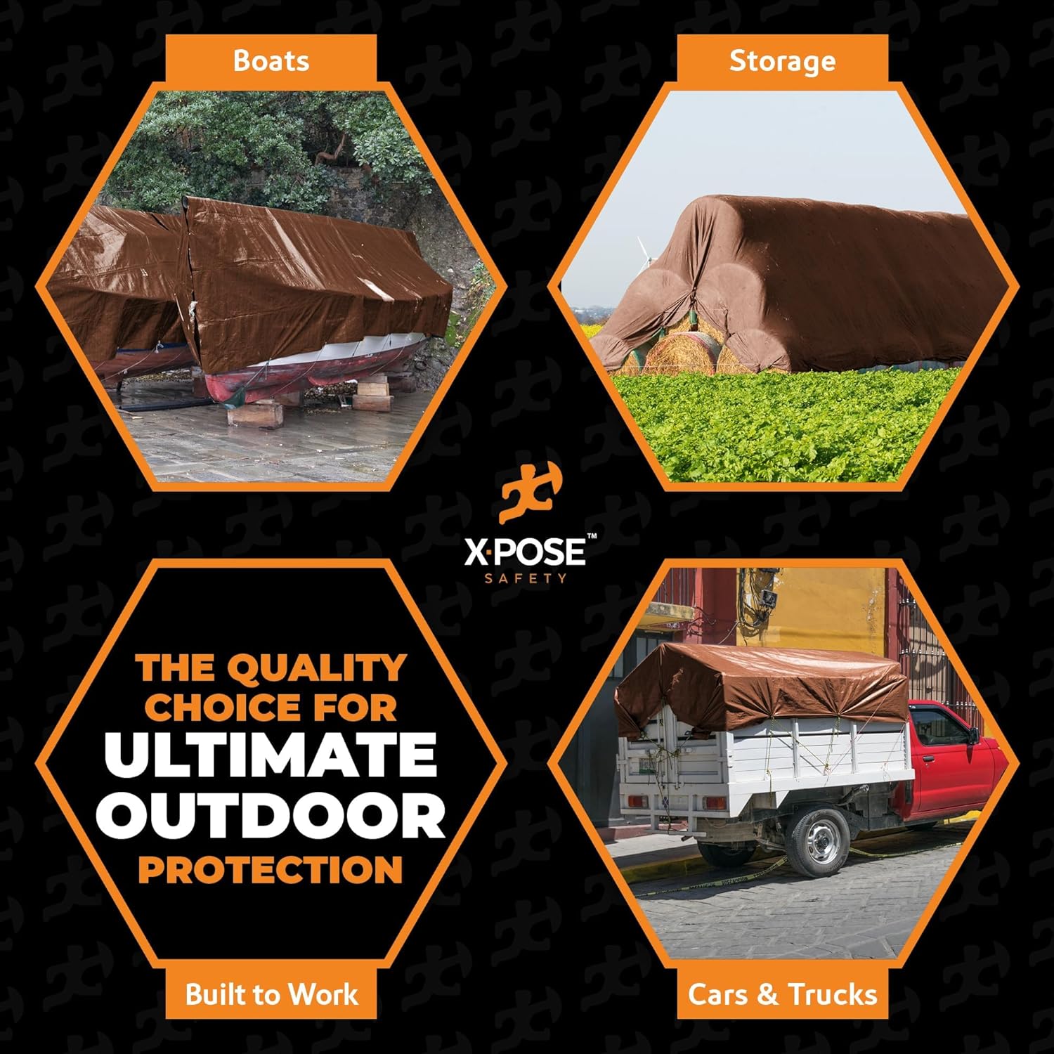 Detalle de Xpose Safety 4x20 ft Poly Tarp: 16 mil, UV-Resistant, Reinforced Brown Poly Tarp