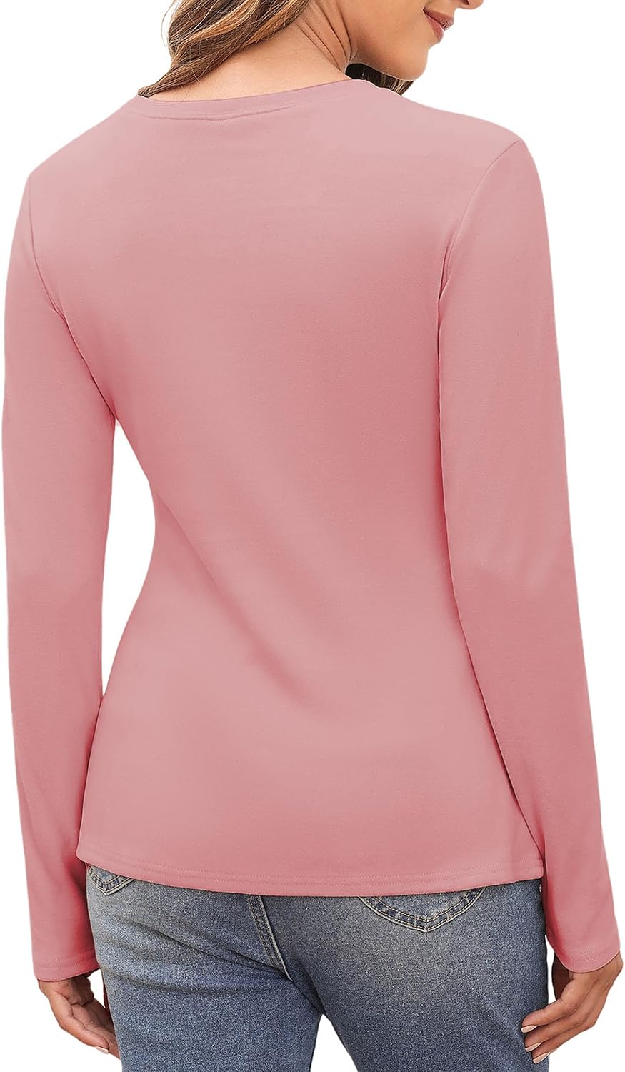 Detalle de Haut thermique femme Aottori à col rond, textile doux en polaire léger et stretch