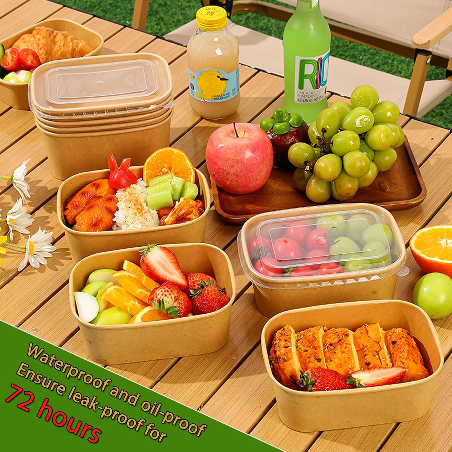 Detalle de Artuxer 50-Pack 29oz Disposable Kraft Paper Bowls with Lids and Forks