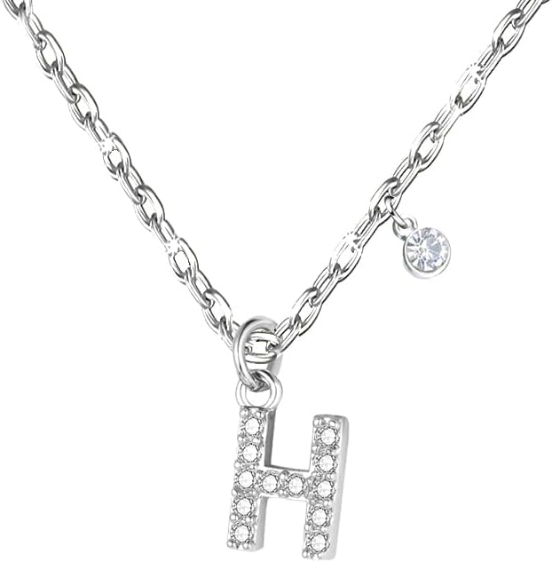 Detalle de GUOYU 26 Collana Iniziale Lettera di Compleanno in Zirconi d'Argento – Orecchio elegante, regalo personalizzabile