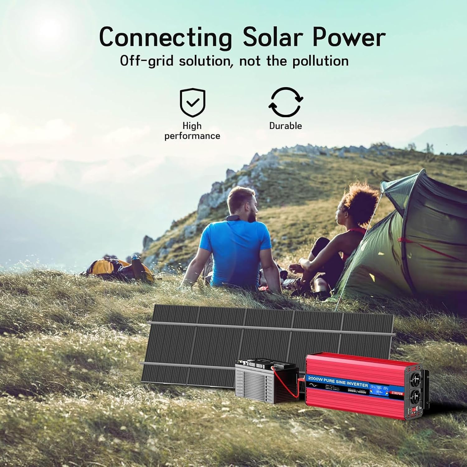 Thumbnail 4 de ETREPOW Transformateur 2000W Pure Sinus 12V→220V avec 2 prises EU, USB, LCD et télécommande sans fil