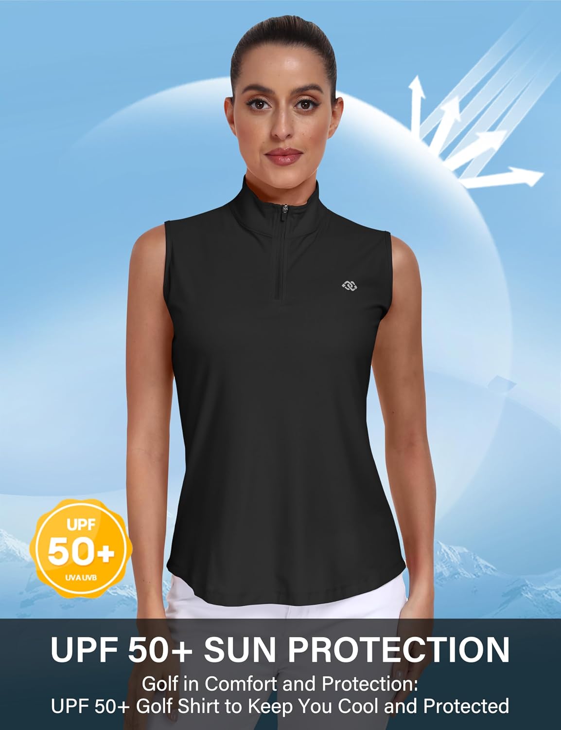 Detalle 2 de MoFiz Donna Polo T Shirt Senza Maniche Golf Camicia Estiva Traspirante con Cerniera UPF50+