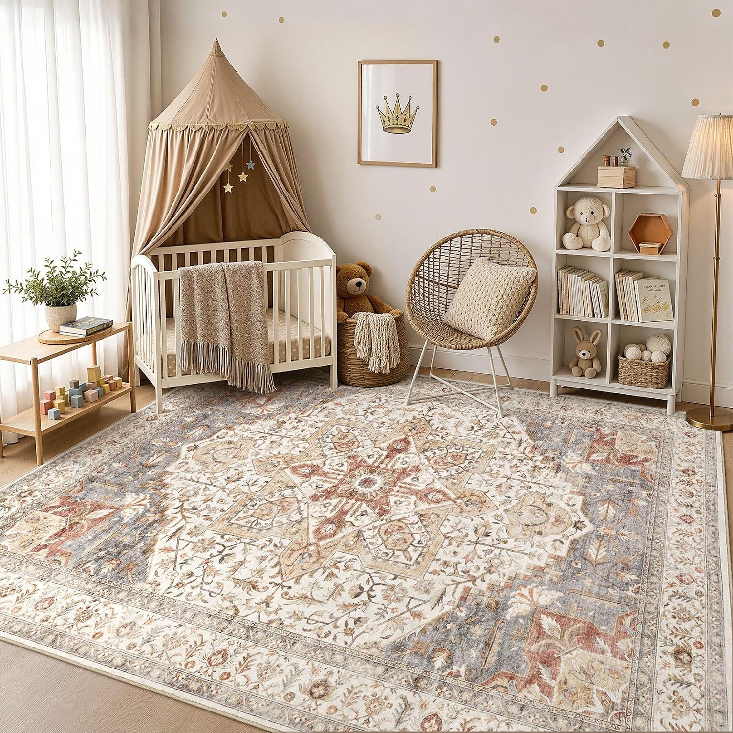 Thumbnail 4 de Tortania Area Rug Living Room Rugs 9x12 Washable Boho Vintage Oriental Distressed (Orange Multi)