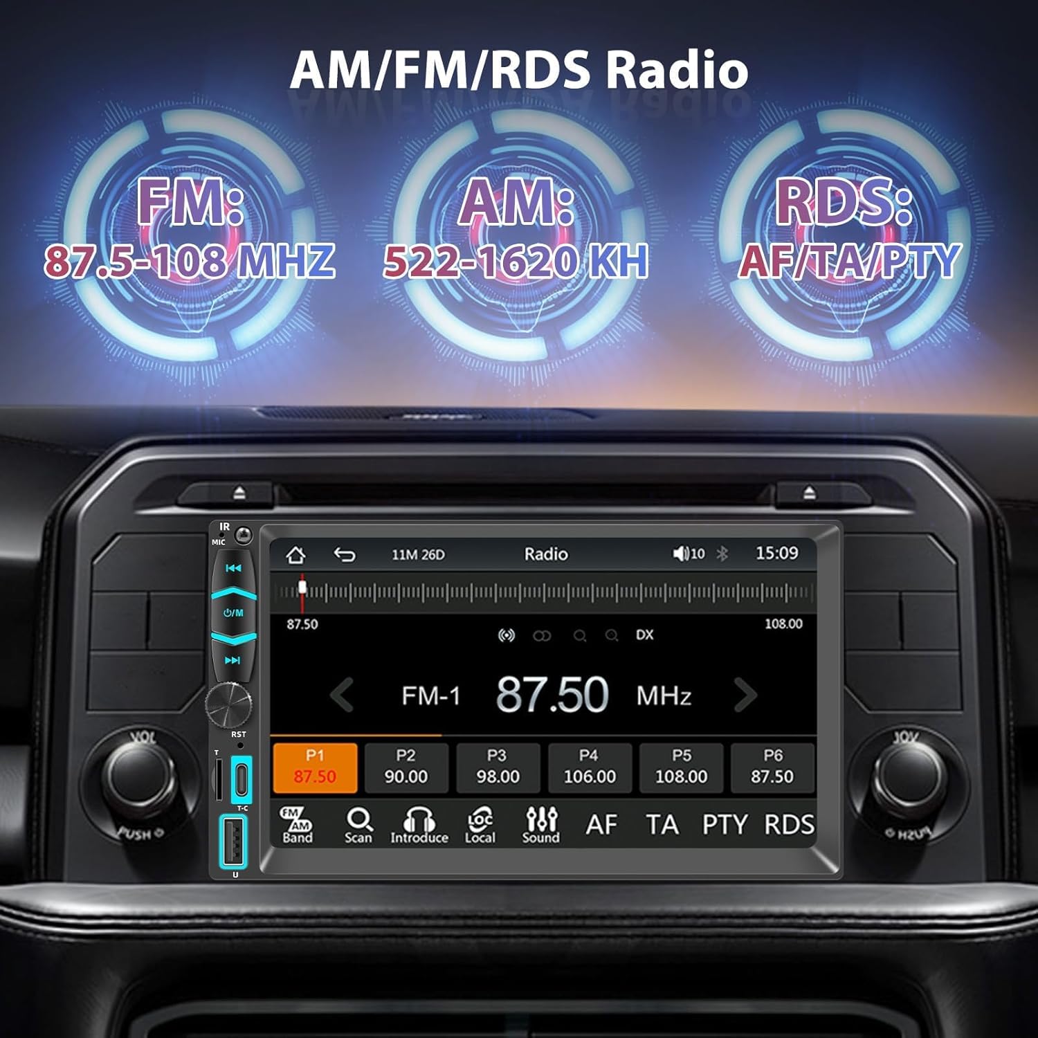 Detalle de Autoradio 2 DIN Bluetooth con CarPlay Wireless & Android Auto Wireless 7'' Touchscreen