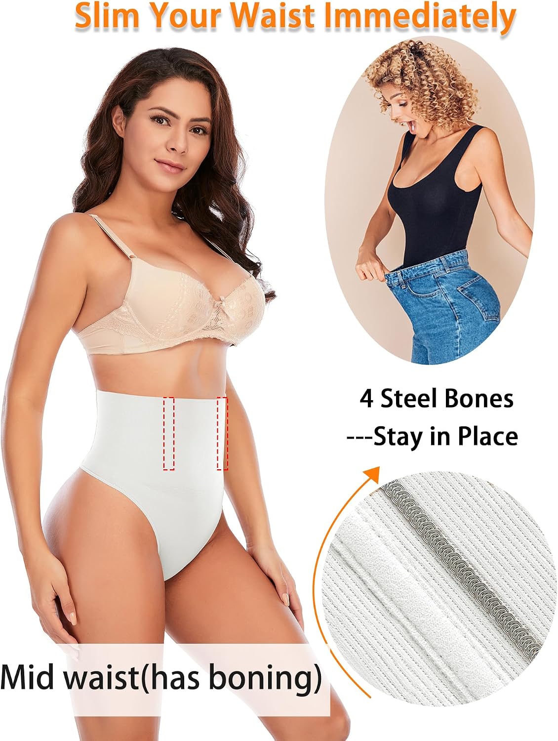 Detalle de Werena Tummy Control Thong Shapewear with Mid- or High-Waist Styles