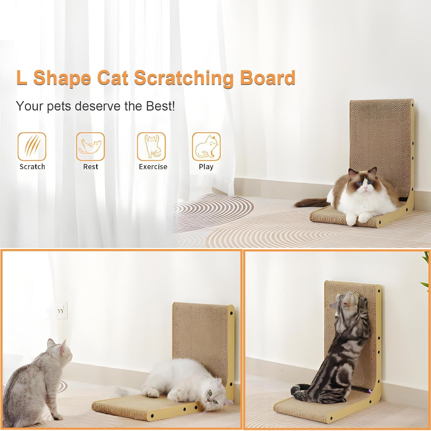 Thumbnail 3 de Cardboard Cat Scratcher, Durable L‑Shaped Cardboard Scratching Board for Indoor Cats