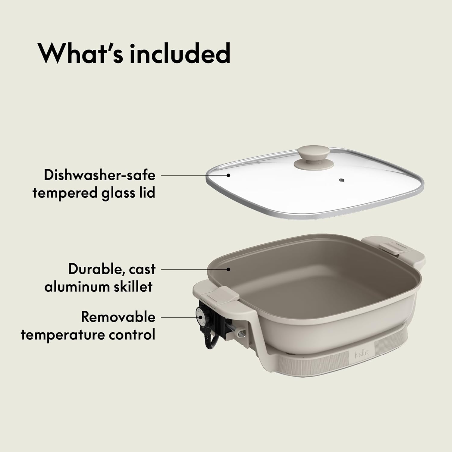 Thumbnail 5 de bella Make & Take Electric Skillet with EverGood Ceramic Coating (1200W, Oatmilk) and Adjustable Temperature