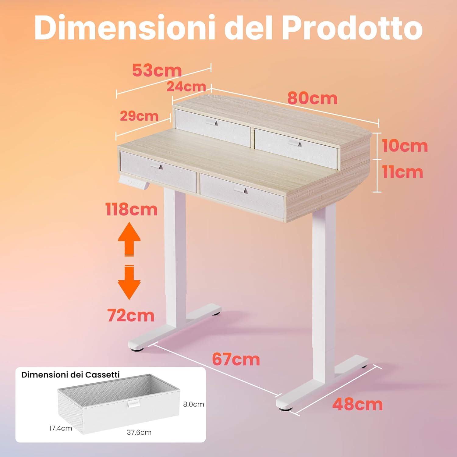 Detalle 2 de HUANUO Scrivania Piccola 80 x 53 cm con Cassetti, Altezza Regolabile e Montaggio con Morsetto a C