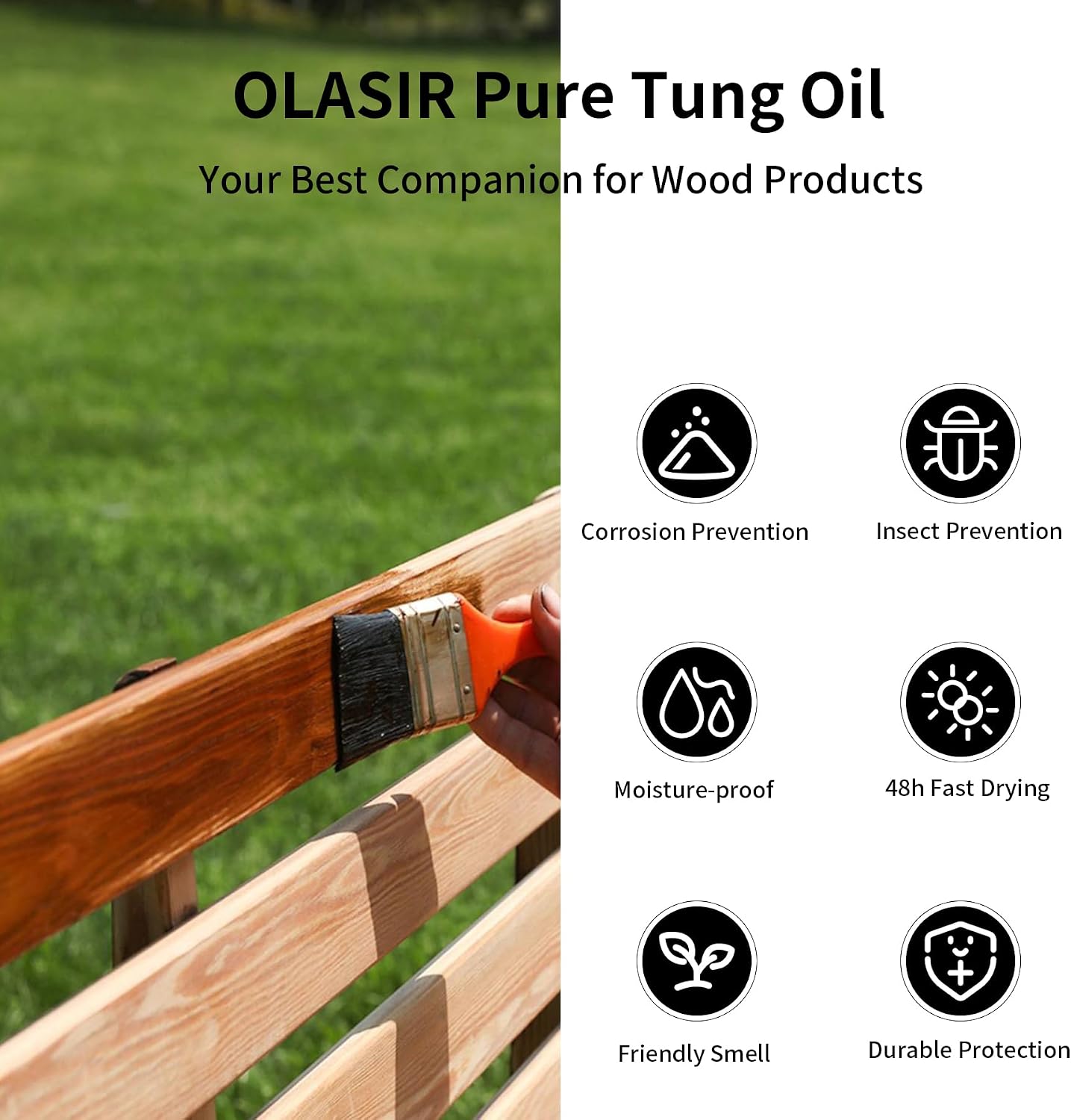 Detalle de OLASIR TO6CA Pure Tung Oil for Wood Finishing, 64 oz, Satin Finish