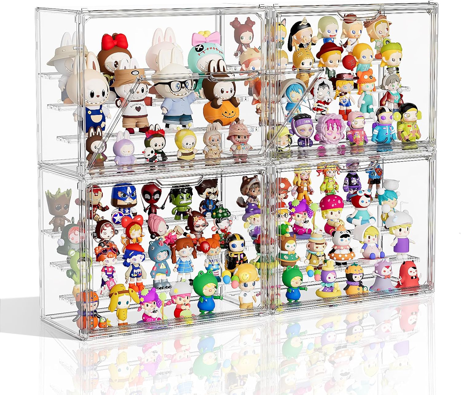 MSHOMELY Clear Acrylic Display Case (4-Pack) for Collectibles, Stackable 4-Layer Figure Shelves
