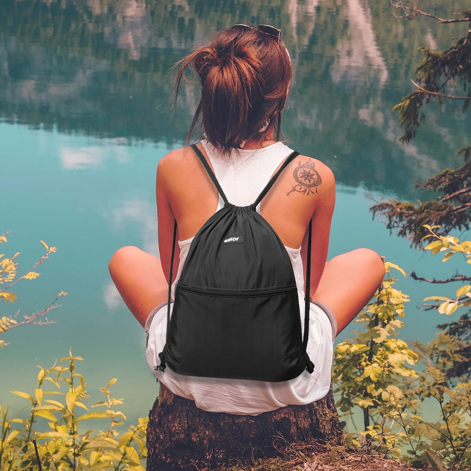 Detalle de WANDF Sac de sport à dos pliable ultraléger avec poche extérieure et cordon réglable