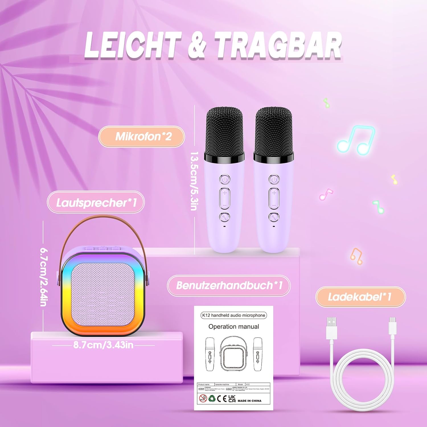Thumbnail 5 de Dislocati Karaoke-Maschine für Kinder mit 2 Mikrofonen – Bluetooth, LED-Lichter und Sprachverwandlung