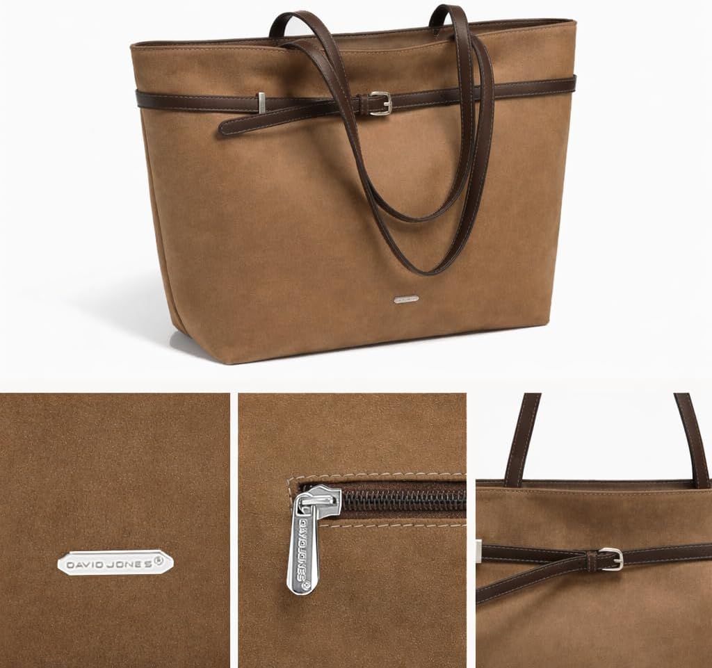 Thumbnail 4 de David Jones sac à main shopping grande taille en simili daim PU, porté épaule avec anse longue (A4, 1 compartiment zippé)