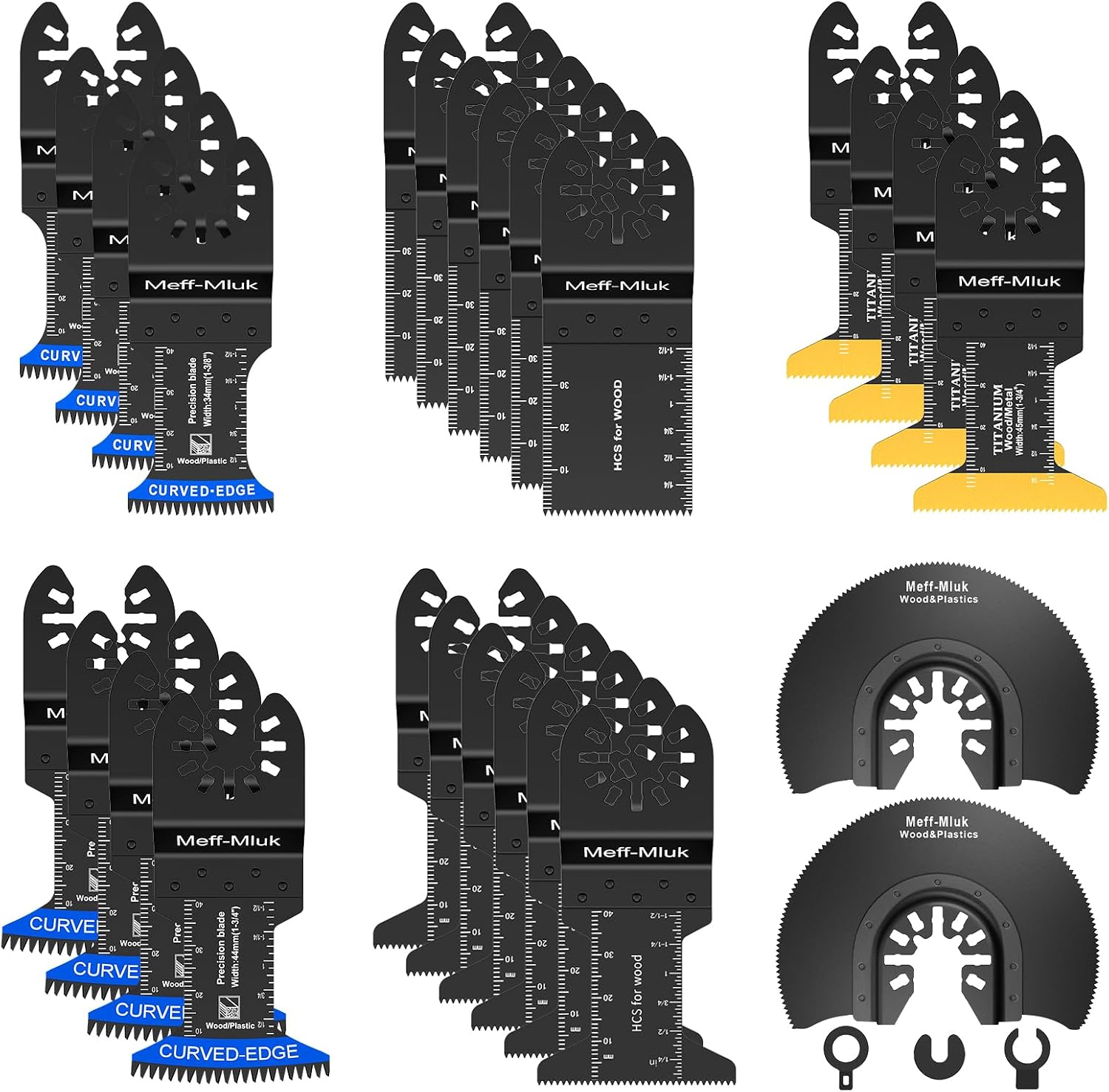 Meff-Mluk 26PCS Japanese Titanium Oscillating Saw Blades kit with C-clip adapters